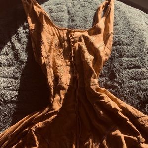 Burnt Orange Embroidered Midi Dress